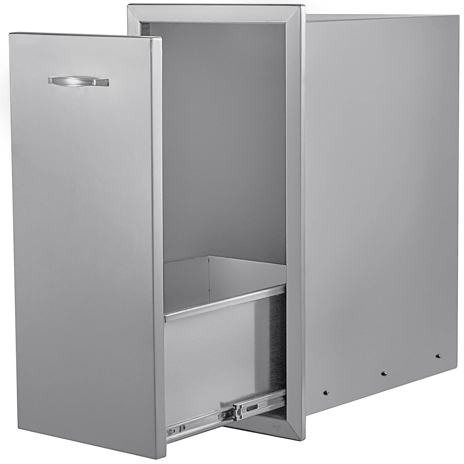 Vevor 13.6Wx26Hx19.3D Lower Sliding Rails Stainless Steel Roll Bin Pull Out Tray Outdoor Kitchen Trash Drawer With Handle For Bb